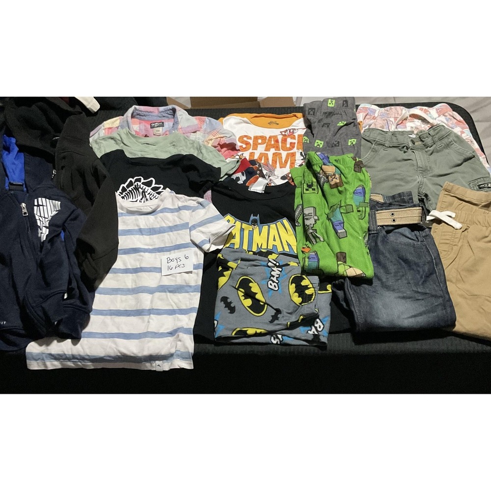 Mixed Brands Outfit Lot Boys size 6 Batman Minecraft Space Jam Jeans Shorts 16pc